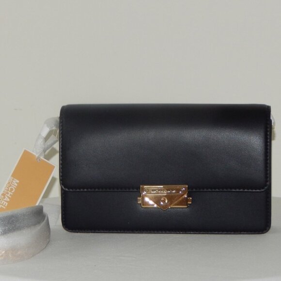 Michael Kors CECE Medium Flap Structured Clutch Chain Shoulder Bag Black NWT - Picture 7 of 13